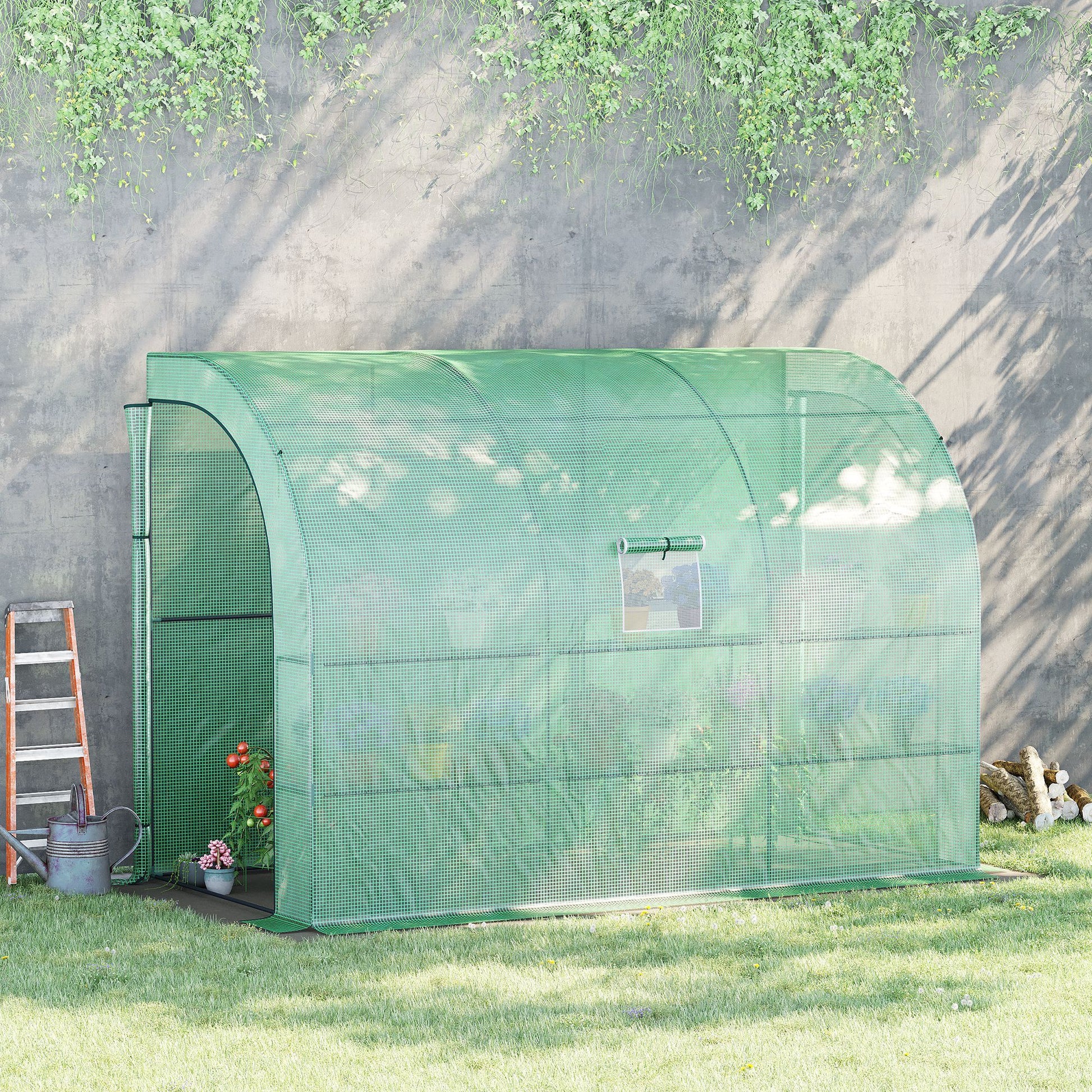 10' x 5' Polyethylene Walk-In Greenhouse, Galvanized Steel Frame, Zippered Door & Roll-Up Window
