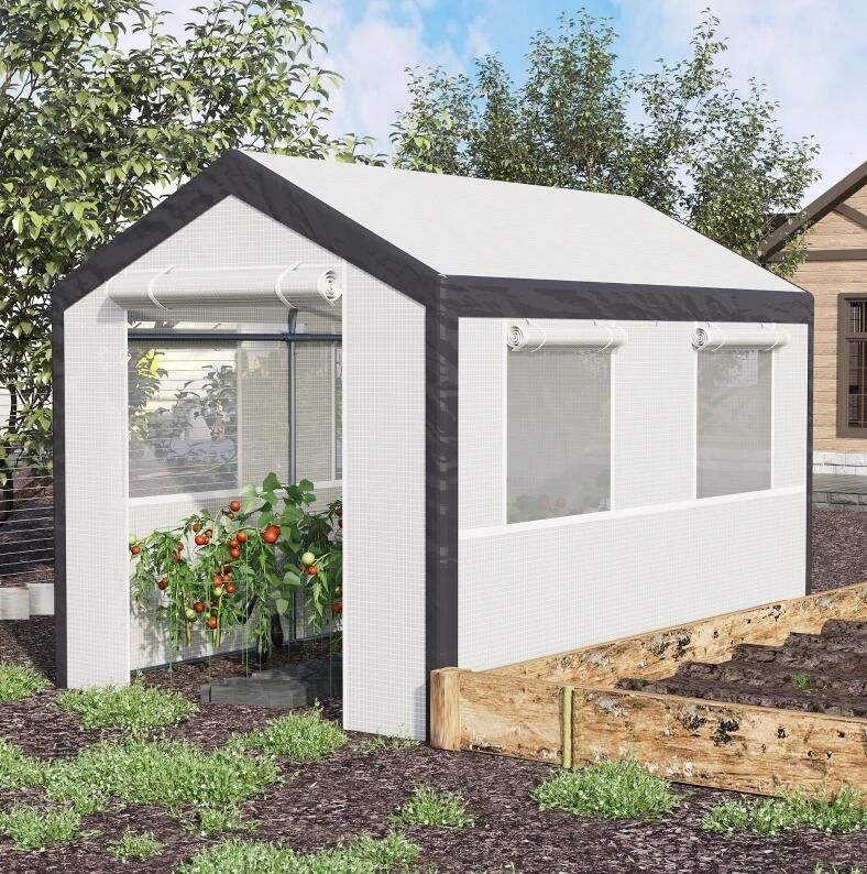 10' x 6.5' Portable Garden Greenhouse, PE Cover, Powder-Coated Steel Frame, Zippered Door