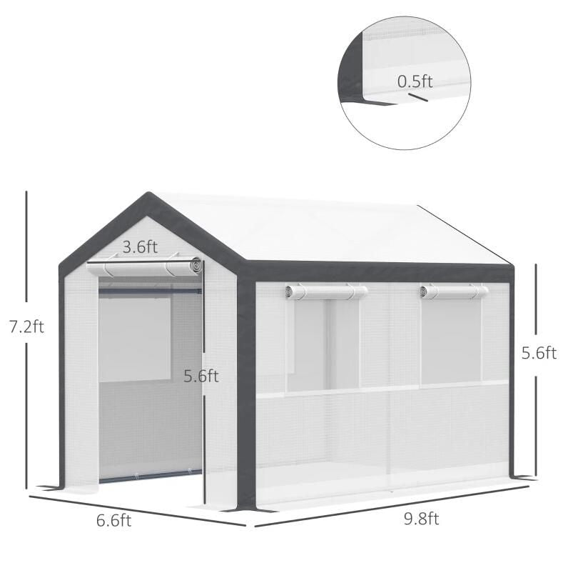 10' x 6.5' Portable Garden Greenhouse, PE Cover, Powder-Coated Steel Frame, Zippered Door