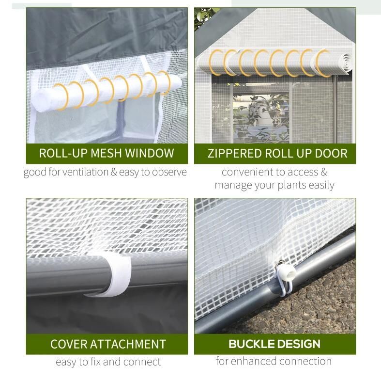 10' x 6.5' Portable Garden Greenhouse, PE Cover, Powder-Coated Steel Frame, Zippered Door
