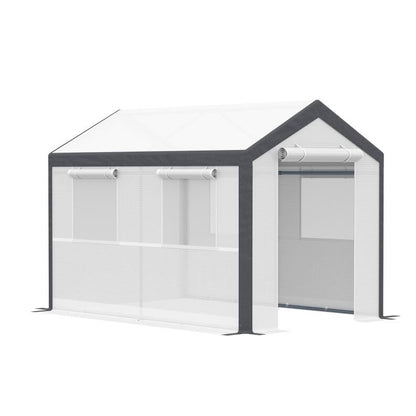 10' x 6.5' Portable Garden Greenhouse, PE Cover, Powder-Coated Steel Frame, Zippered Door