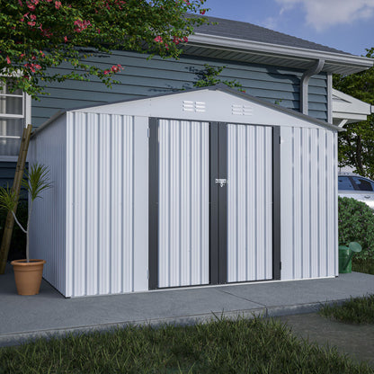 10' x 8' Metal Outdoor Storage Shed with Lockable Doors