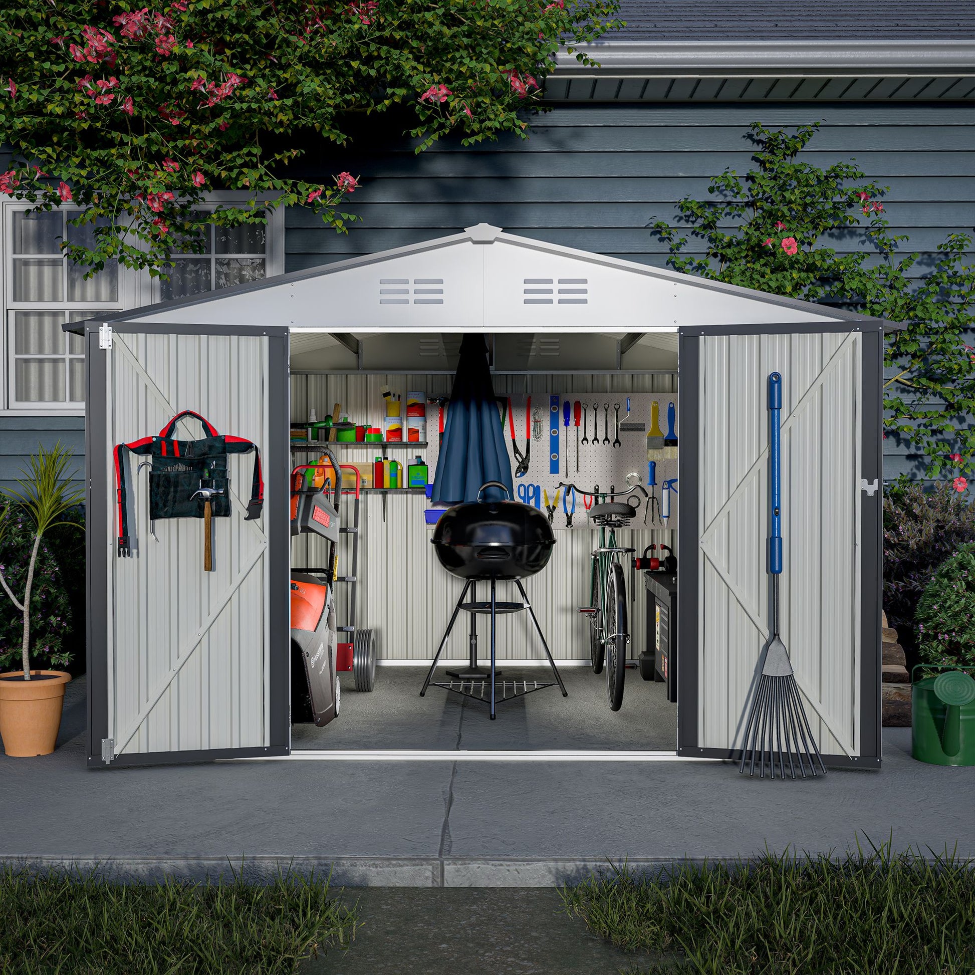 10' x 8' Metal Outdoor Storage Shed with Lockable Doors