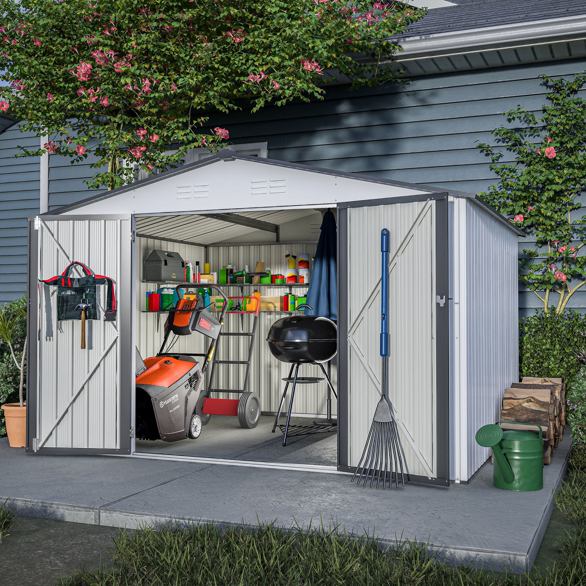 10' x 8' Metal Outdoor Storage Shed with Lockable Doors