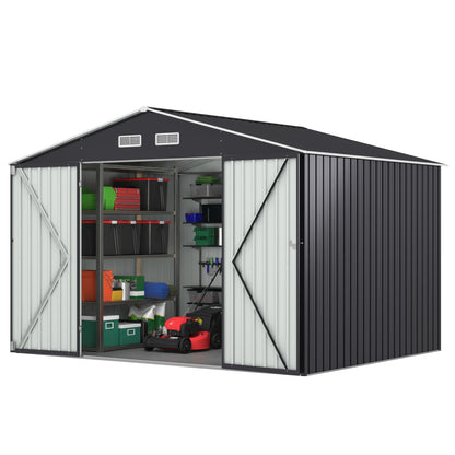 10' x 8' Metal Outdoor Storage Shed with Lockable Doors