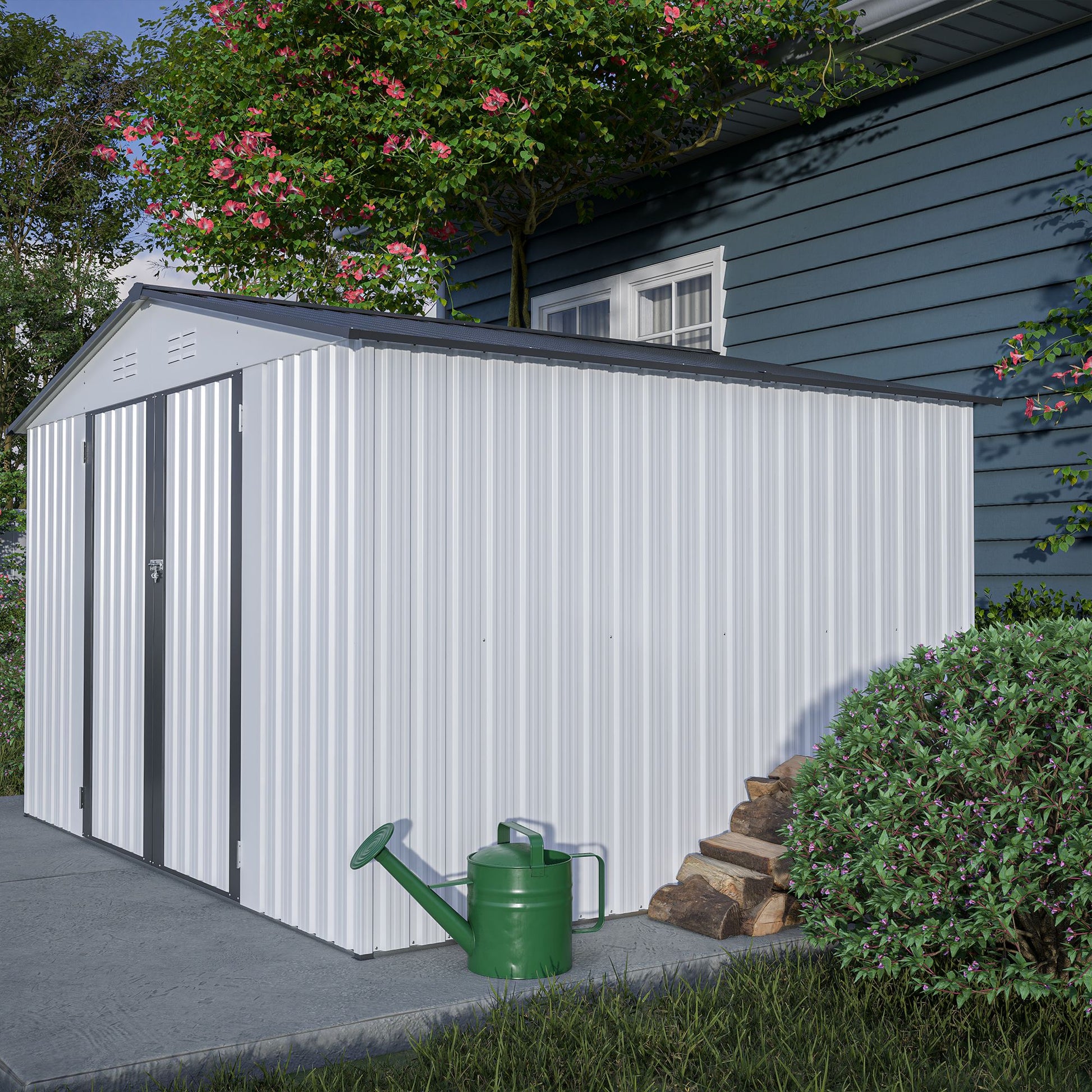 10' x 8' Metal Outdoor Storage Shed with Lockable Doors