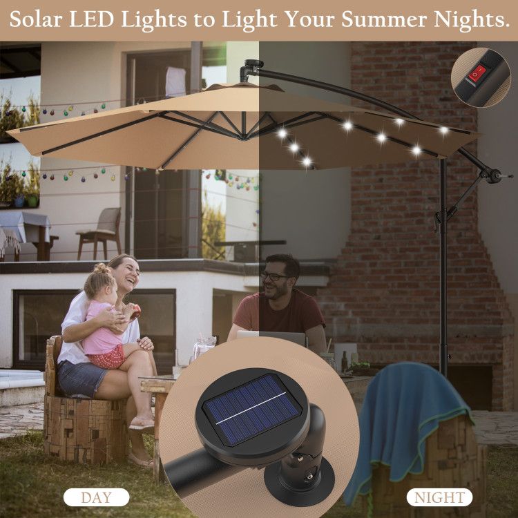 10' Solar LED Lighted Patio Umbrella, Crank & Tilt