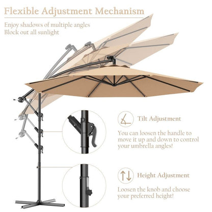 10' Solar LED Lighted Patio Umbrella, Crank & Tilt