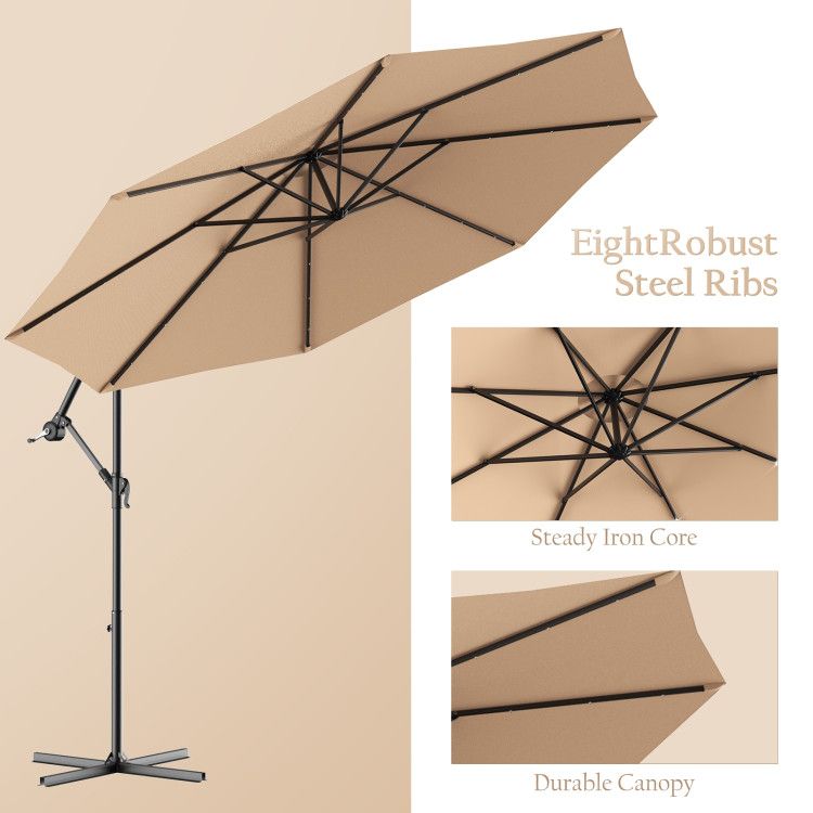 10' Solar LED Lighted Patio Umbrella, Crank & Tilt