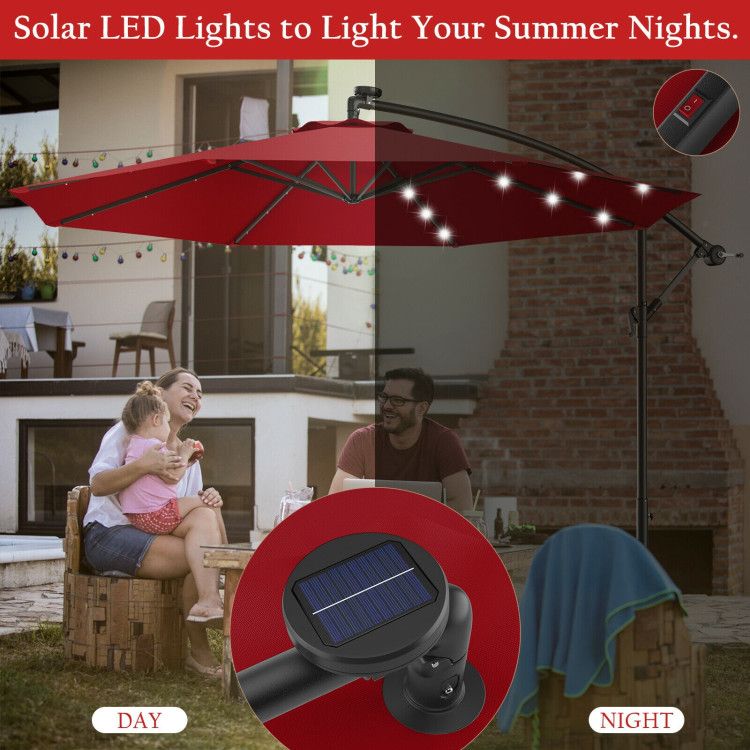 10' Solar LED Lighted Patio Umbrella, Crank & Tilt