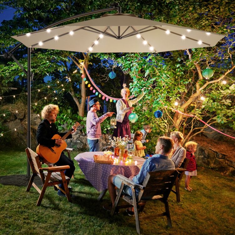 10' Solar LED Lighted Patio Umbrella, Crank & Tilt
