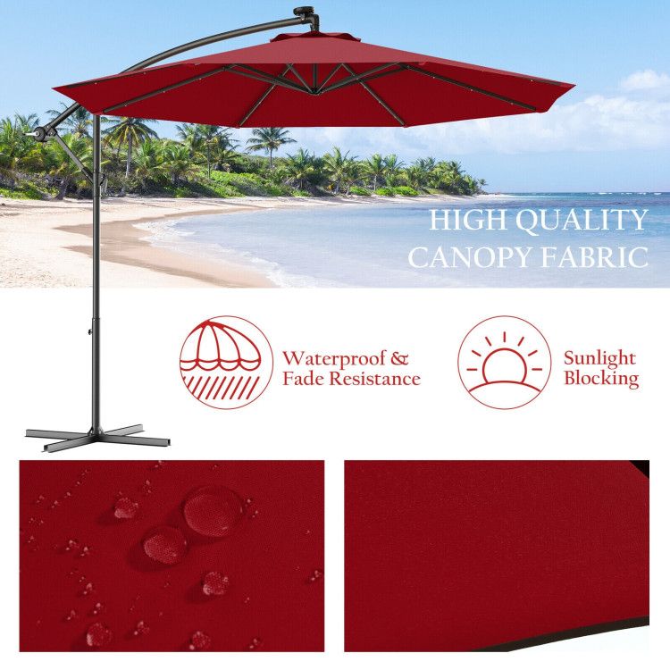 10' Solar LED Lighted Patio Umbrella, Crank & Tilt