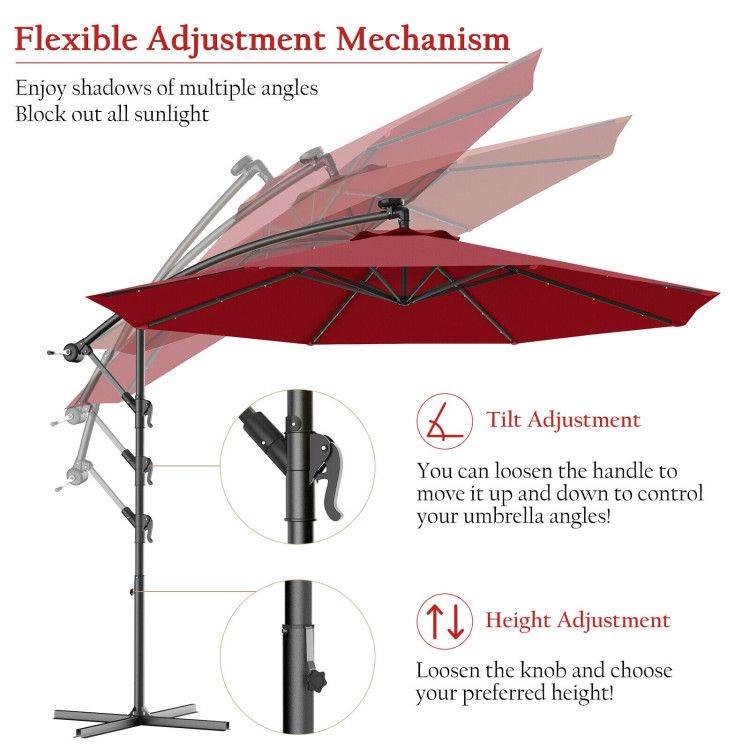 10' Solar LED Lighted Patio Umbrella, Crank & Tilt