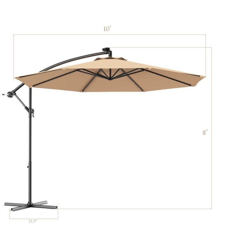 10' Solar LED Lighted Patio Umbrella, Crank & Tilt