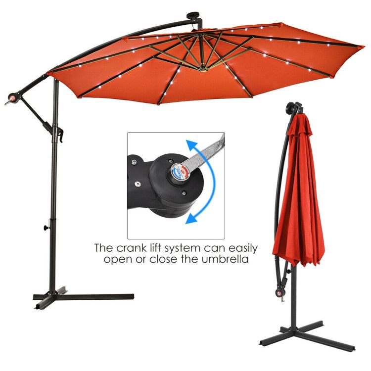 10' Solar LED Lighted Patio Umbrella, Crank & Tilt