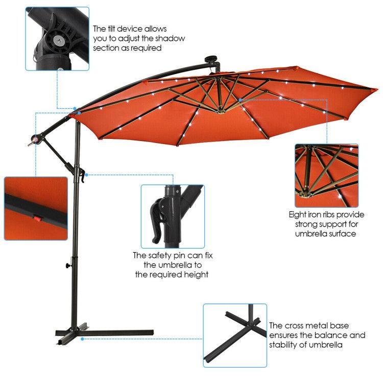 10' Solar LED Lighted Patio Umbrella, Crank & Tilt