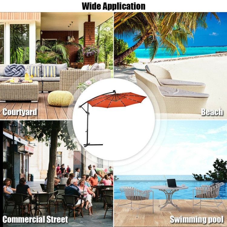 10' Solar LED Lighted Patio Umbrella, Crank & Tilt