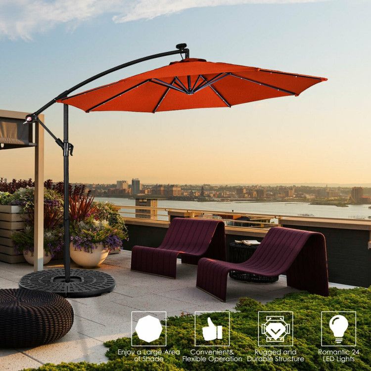 10' Solar LED Lighted Patio Umbrella, Crank & Tilt