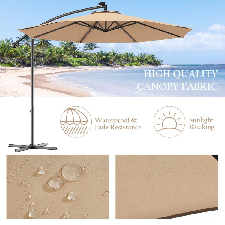 10' Solar LED Lighted Patio Umbrella, Crank & Tilt