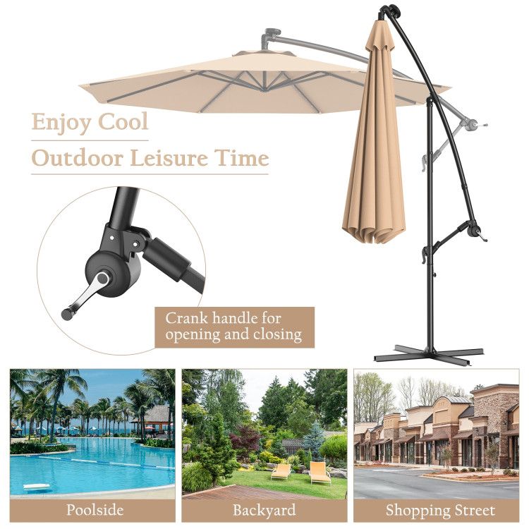 10' Solar LED Lighted Patio Umbrella, Crank & Tilt