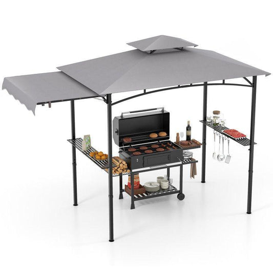 10.5' x 5' Grill Gazebo with Side Awning and Double-Tiered Top for BBQs and Outdoor Gatherings