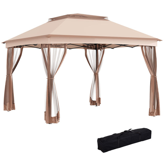 11' x 11' Pop-Up Canopy, Outdoor Patio Gazebo with Removable Zippered Netting, Instant Event Tent with 114 Sq Ft of Shade, Khaki, for Backyard and Garden