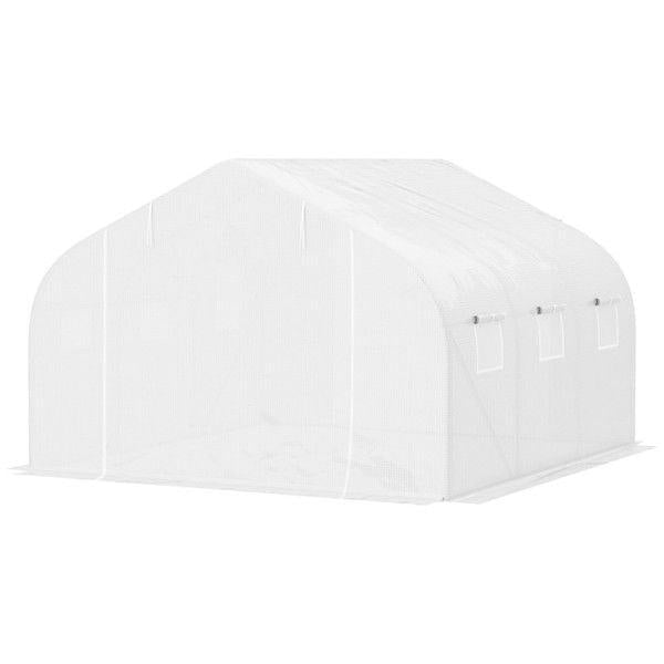 11.5' x 10' Reinforced Steel Greenhouse, PE Cover, 6 Windows, Zippered Roll-Up Door