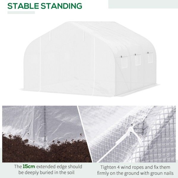 11.5' x 10' Reinforced Steel Greenhouse, PE Cover, 6 Windows, Zippered Roll-Up Door