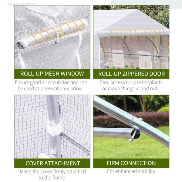 11.5' x 10' Reinforced Steel Greenhouse, PE Cover, 6 Windows, Zippered Roll-Up Door