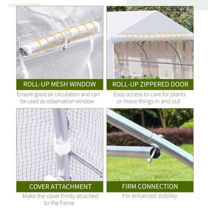11.5' x 10' Reinforced Steel Greenhouse, PE Cover, 6 Windows, Zippered Roll-Up Door