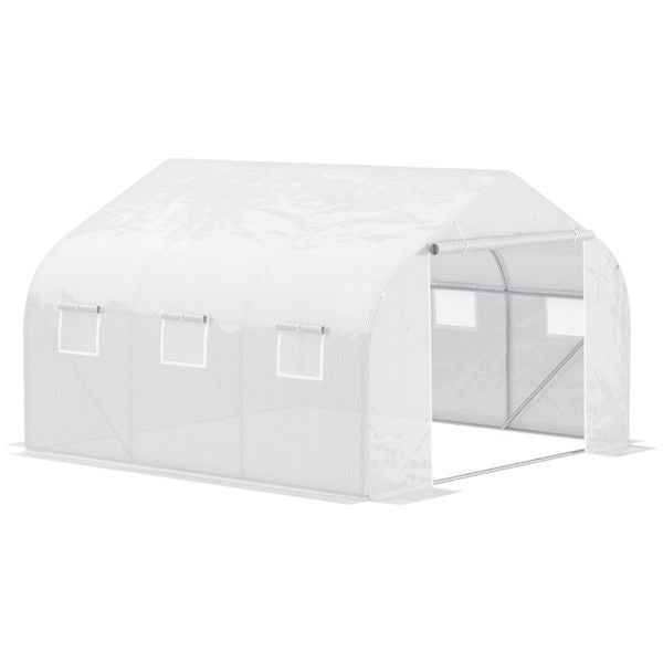 11.5' x 10' Reinforced Steel Greenhouse, PE Cover, 6 Windows, Zippered Roll-Up Door