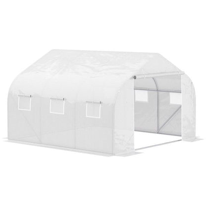 11.5' x 10' Reinforced Steel Greenhouse, PE Cover, 6 Windows, Zippered Roll-Up Door