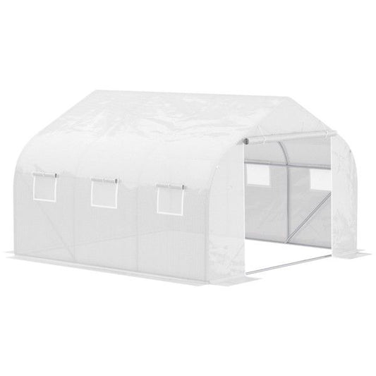 11.5' x 10' Reinforced Steel Greenhouse, PE Cover, 6 Windows, Zippered Roll-Up Door