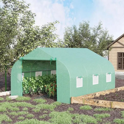 11.5' x 10' Reinforced Steel Greenhouse, PE Cover, Roll-Up Door, Windows with Netting
