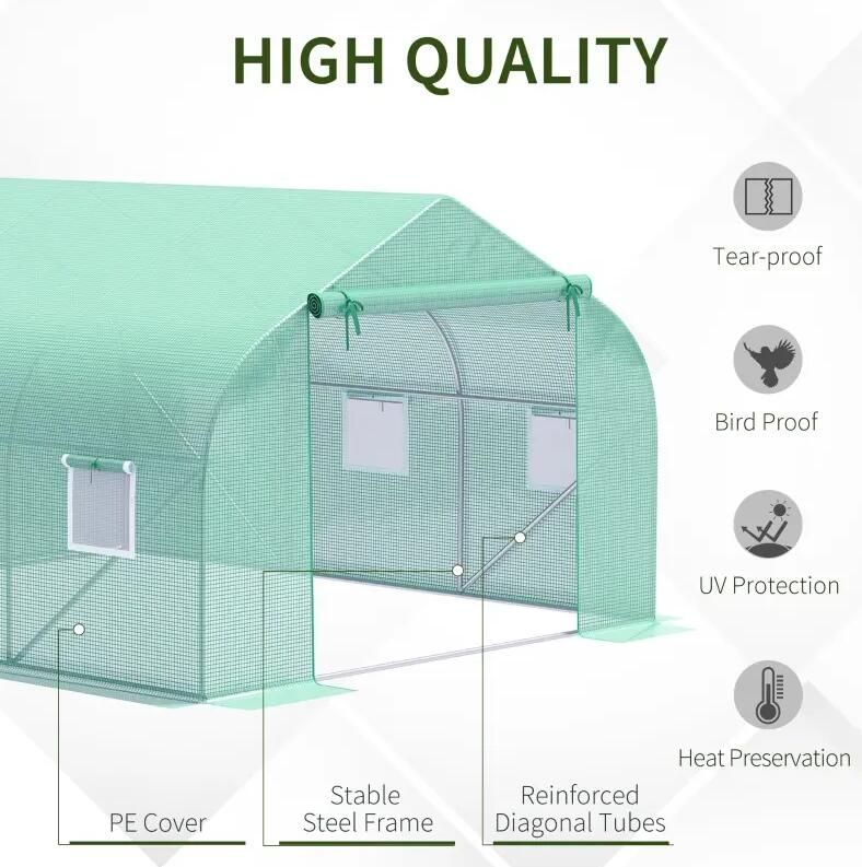 11.5' x 10' Reinforced Steel Greenhouse, PE Cover, Roll-Up Door, Windows with Netting