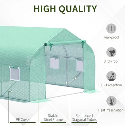 11.5' x 10' Reinforced Steel Greenhouse, PE Cover, Roll-Up Door, Windows with Netting