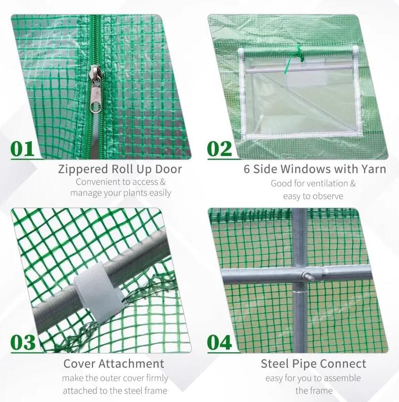11.5' x 10' Reinforced Steel Greenhouse, PE Cover, Roll-Up Door, Windows with Netting