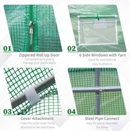 11.5' x 10' Reinforced Steel Greenhouse, PE Cover, Roll-Up Door, Windows with Netting