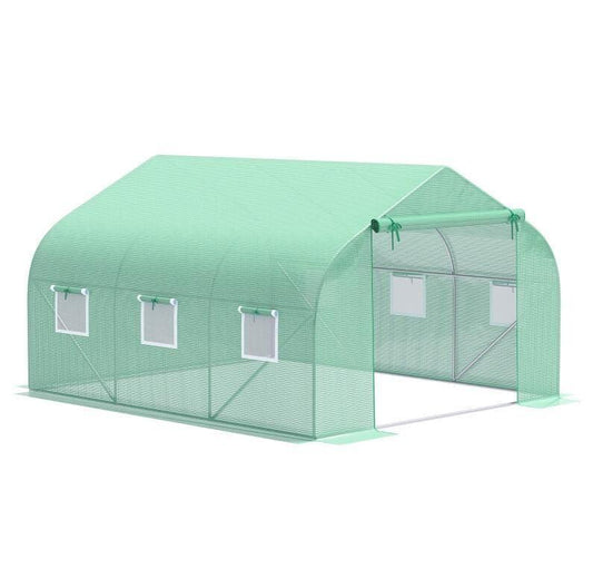 11.5' x 10' Reinforced Steel Greenhouse, PE Cover, Roll-Up Door, Windows with Netting