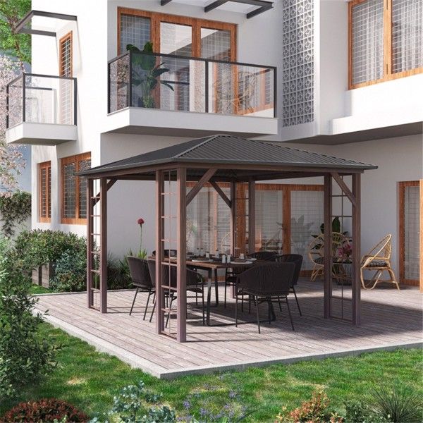 11.94’x 9.81‘ Metal Hardtop Gazebo with Galvanized Steel Frame, Snow Load Capacity 200lbs
