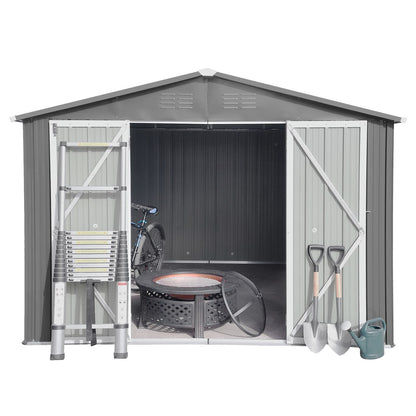 12' x 10' Metal Garden Shed with Hinged Door, Aluminum Frame & Punched Vents