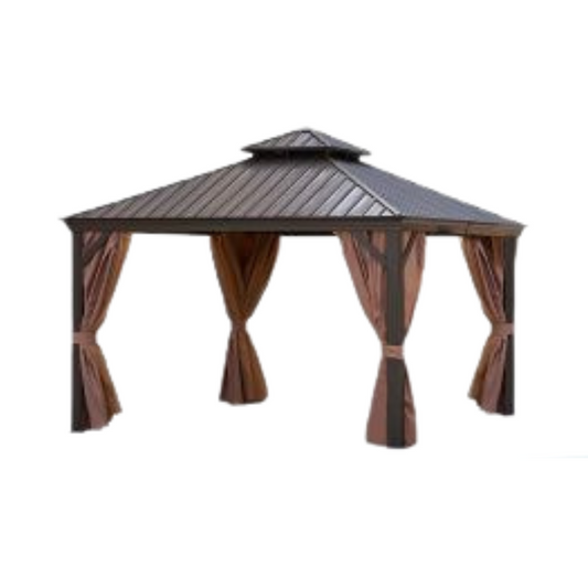 12' x 12' Outdoor Gazebo with Double-Tier Hard Top, Aluminum Frame and Steel Canopy, Ideal for Patio, Garden, and Backyard