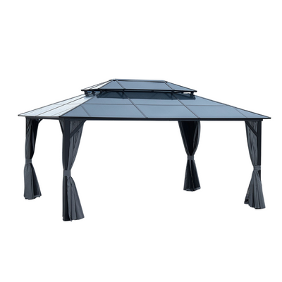 12' x 16'Large Heavy Duty Gazebo with Double Roof Sunshade, Powder-Coated Aluminum Legs, and Dual-Layer Curtains