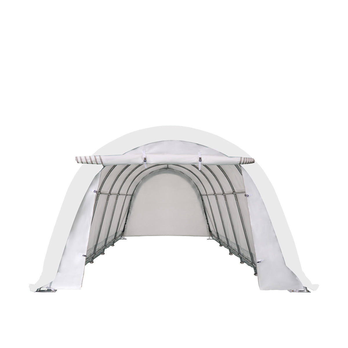 12’ x 30’ Car Shelter w/Rounded Roof & Heavy-Duty 11 OZ PE Fabric Cover, Galvanized Steel Frame, Fabric front roll-up door, TMG-ST1230R-2