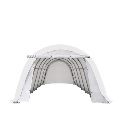 12’ x 30’ Car Shelter w/Rounded Roof & Heavy-Duty 11 OZ PE Fabric Cover, Galvanized Steel Frame, Fabric front roll-up door, TMG-ST1230R-2