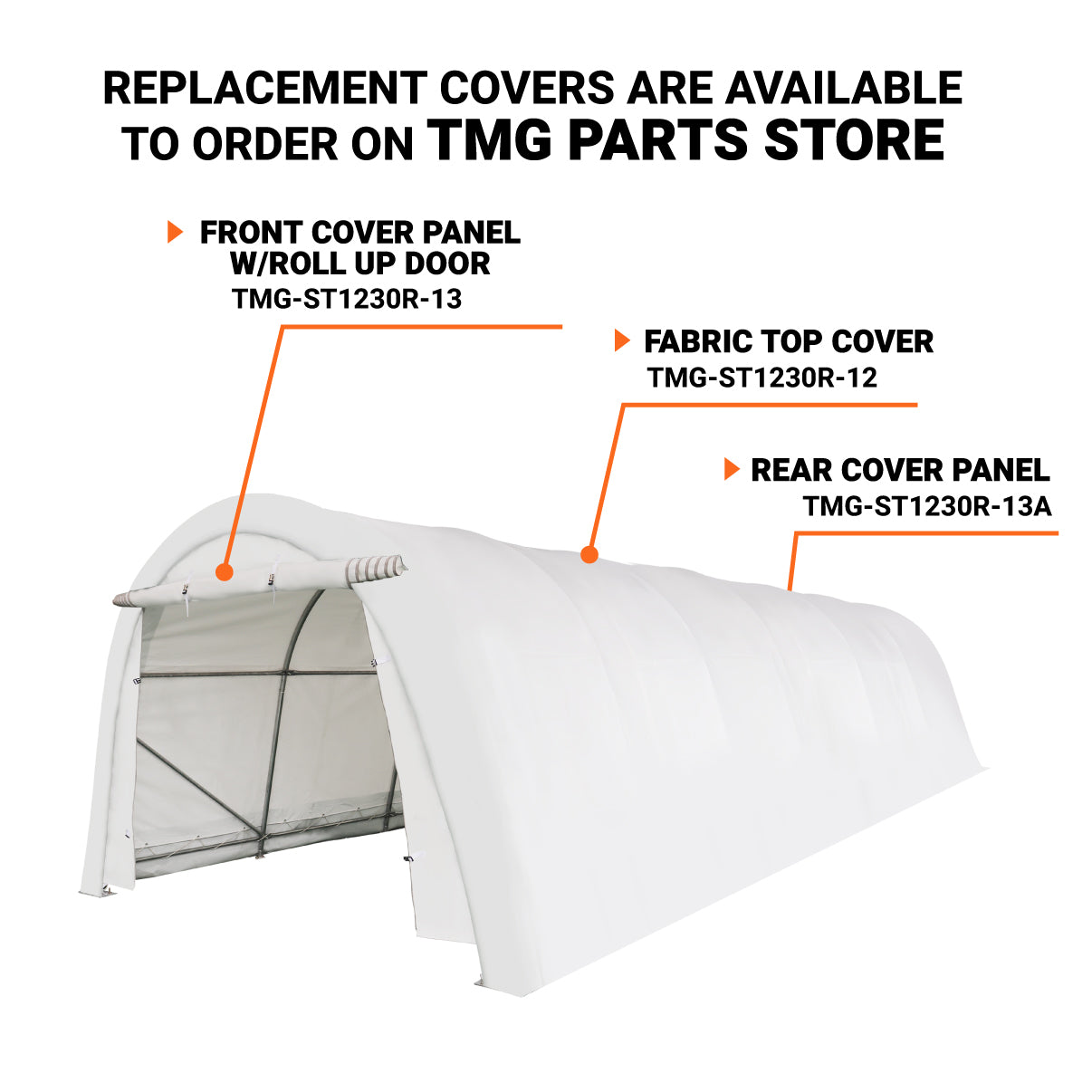 12’ x 30’ Car Shelter w/Rounded Roof & Heavy-Duty 11 OZ PE Fabric Cover, Galvanized Steel Frame, Fabric front roll-up door, TMG-ST1230R-3