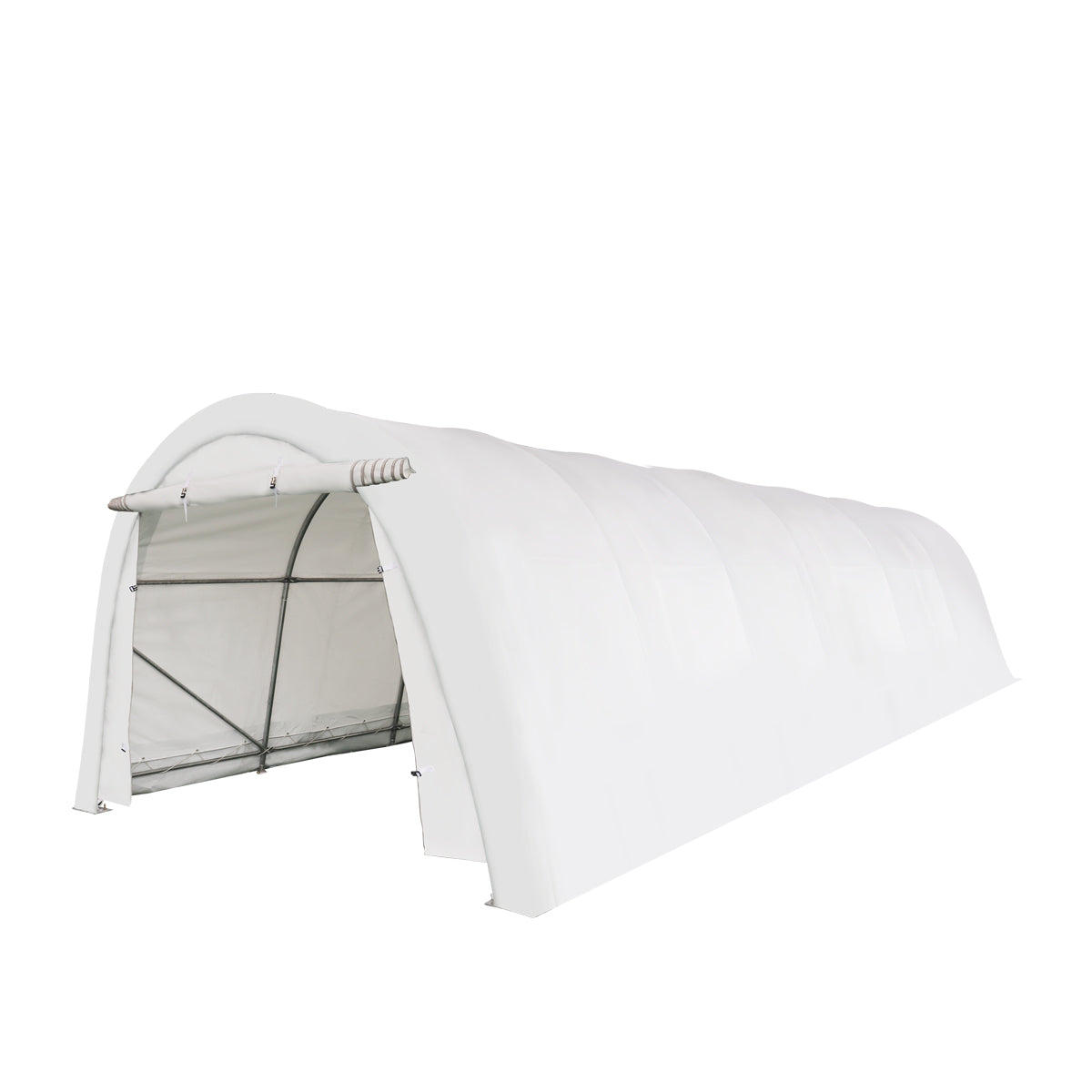 12’ x 30’ Car Shelter w/Rounded Roof & Heavy-Duty 11 OZ PE Fabric Cover, Galvanized Steel Frame, Fabric front roll-up door, TMG-ST1230R-0