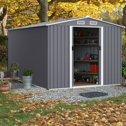 12' x 8' Outdoor Metal Garden Shed with Sliding Doors & Air Vent