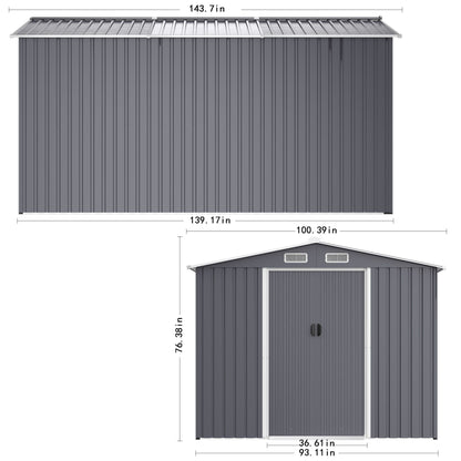 12' x 8' Outdoor Metal Garden Shed with Sliding Doors & Air Vent