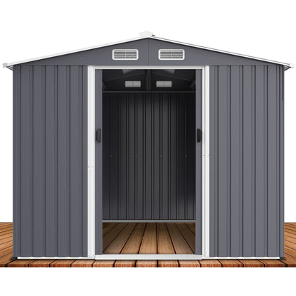 12' x 8' Outdoor Metal Garden Shed with Sliding Doors & Air Vent